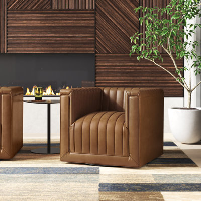 Cephus Faux Leather Swivel Tufted Accent Chair (Set of 2)