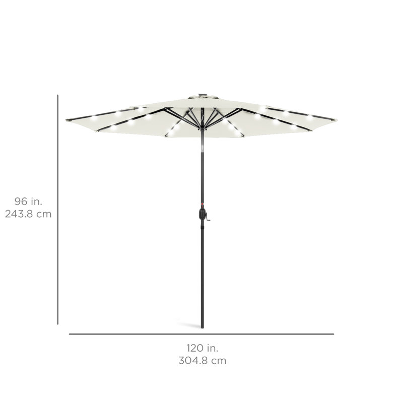 Parasol lumineux solaire à DEL avec ajustement de l'inclinaison 10 pi Shearer, tissu résistant aux rayons UV, Ivoire