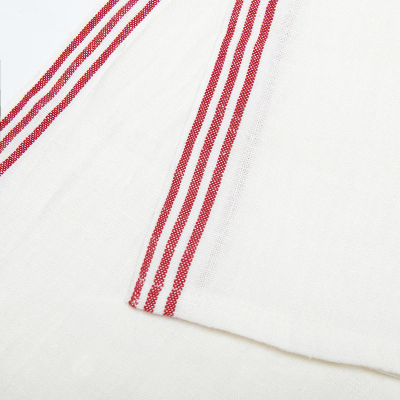 Alsace Striped Waffle Tea Towel, White/Red