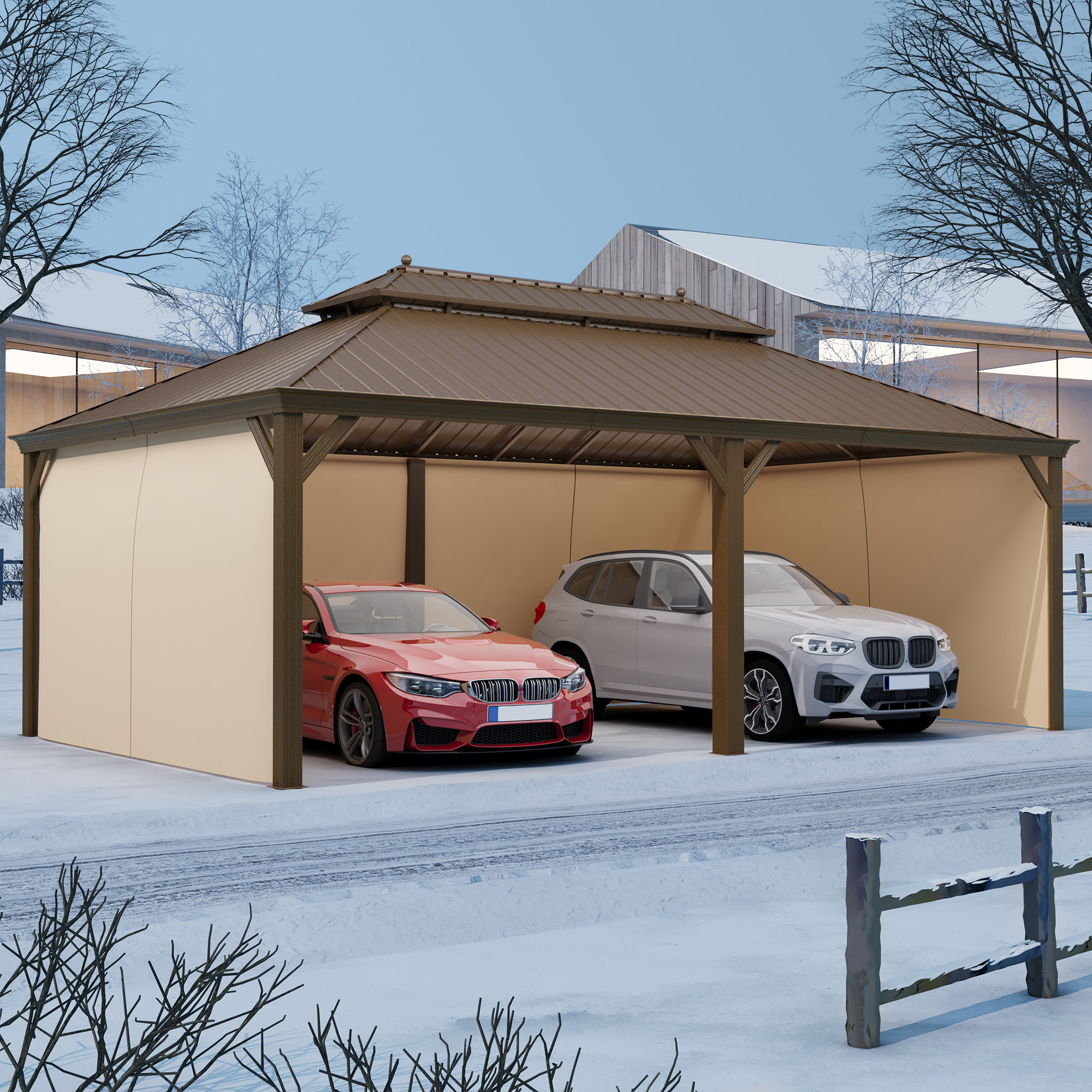 EROMMY 22 W x 14 D Carport Galvanized Steel Portable