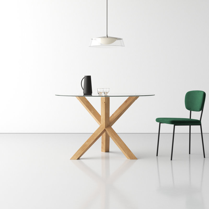 Barnett Round Glass Top Dining Table, Natural, 48" W x 48" L
