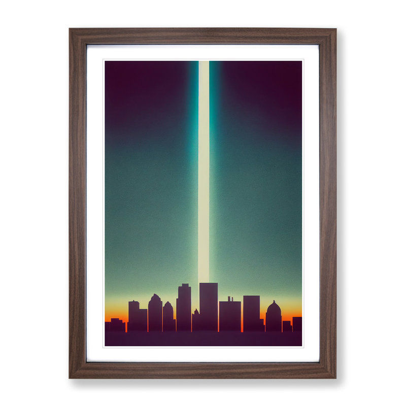 Beguiling City Skyline - Wall Art, 66cm H x 48cm W x 2cm D, Walnut Framed, White