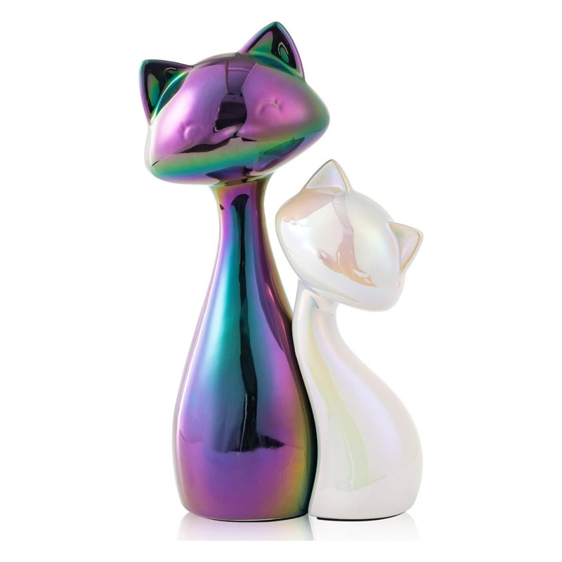 Ensemble de figurine de chat en céramique (2 pièces) coloré