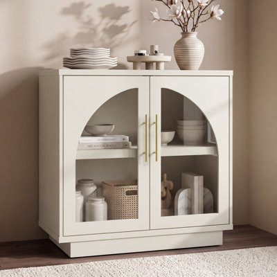 Arden 157.5"W Modular Arched Sideboard with 10 Glass Doors and Adjustable Shelves