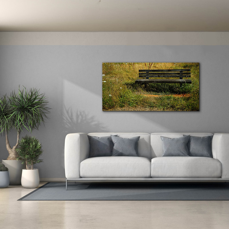  Art mural en toile 60 po x 30 po, "banc oublié" par Dante Plata, H 30 po x l 60 po