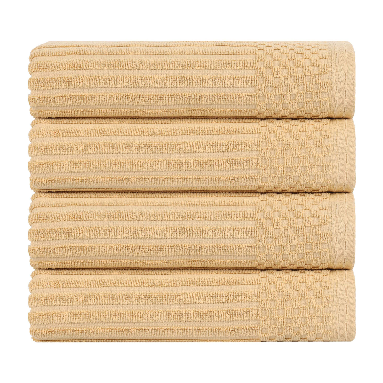 Ruvins Cotton Highly Absorbent 8-Piece Solid and Checkered Border Towel Set, Bath Towel 4-Pack, Gold