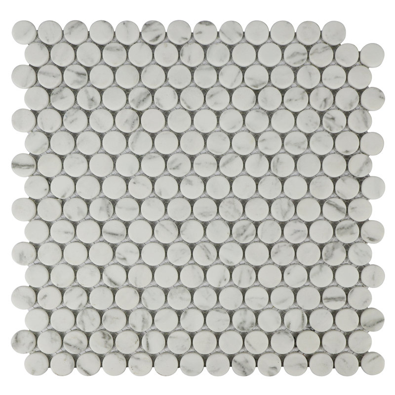 Stantonsburg 12" x 12" Penny Round Glass Mosaic Wall Tile, White