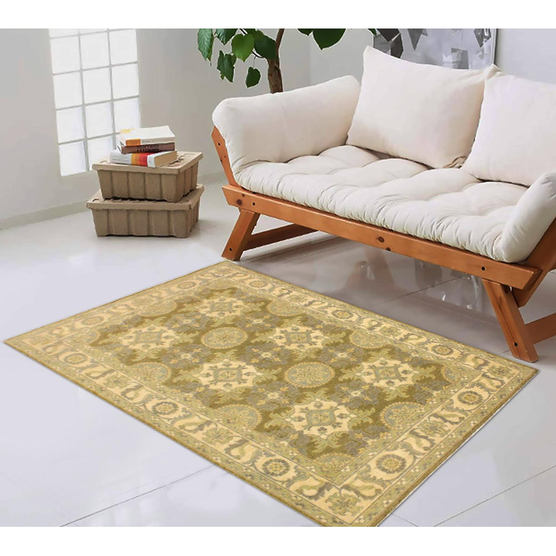 Tapis oriental vert en laine noué à la main 4 pi 1 po x 6 pi 1 po Oriental