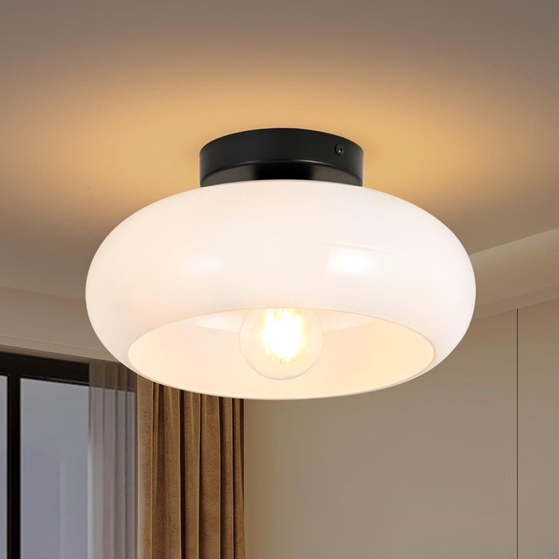 Plafonnier semi-encastré de style Mid-Century moderne, abat-jour rond blanc laiteux, plafond, convient à la chambre à coucher
