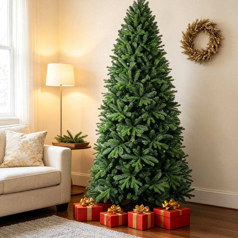 Arbre de Noël de 7 pi avec 1375 pointes en PVC PE Arbre de Noël à charnières avec charnières Branches faciles à assembler