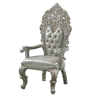 Sandoval Arm Chair 2Pc, Beige Faux Leather & Champagne Finish