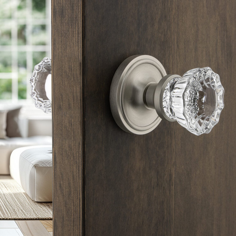 Classic Rosette with Crystal Door Knob, Satin Nickel