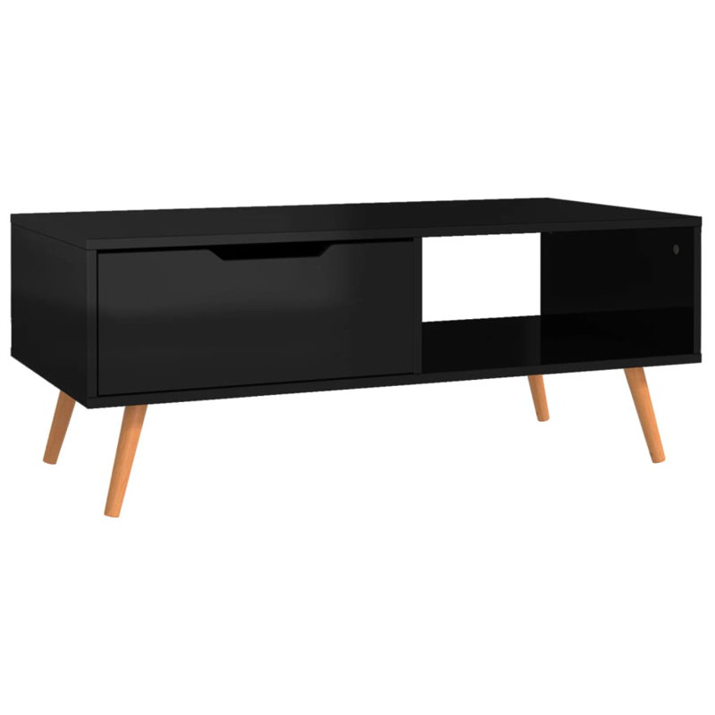 Table basse simple avec rangement en bois manufacturé Jakylie, Noir très lustré