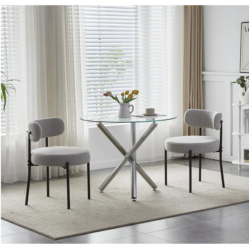 Dining Set, 2 Grey Round Wool Chairs