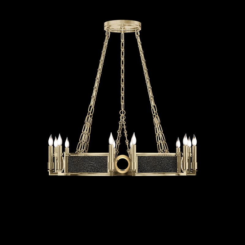 Lustre rond l 35,75 po Mirage, Chevalier noir / laiton / feuille d'or doux