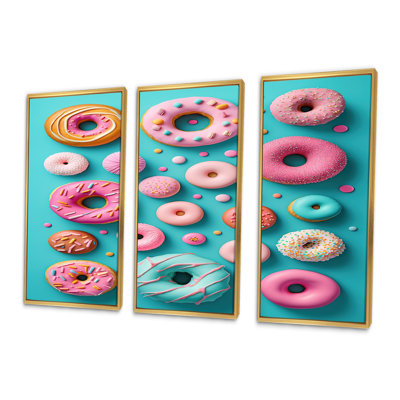 «Colorful Donuts Flatlay IV», reproduction sur toile 3 pièces