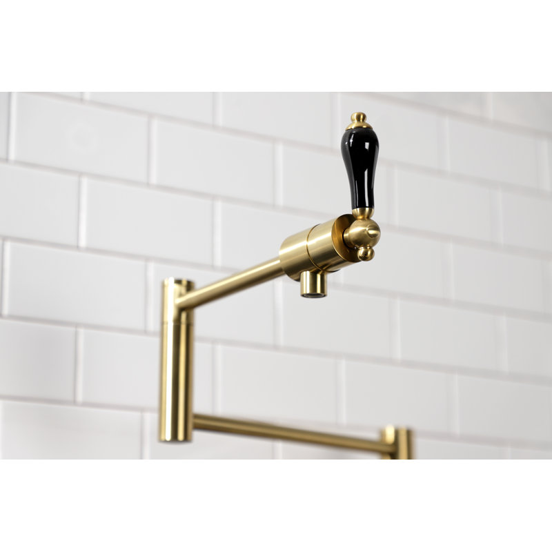 Kingston Brass Metropolitan Two-Handle 1-Hole Deck Mount Pot Filler Faucet, Brushed Brass/Black