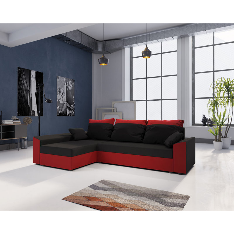 Stafon 3 Seater Corner Sofa , Black/Red - Rainbow15/Rainbow22, Left -sided