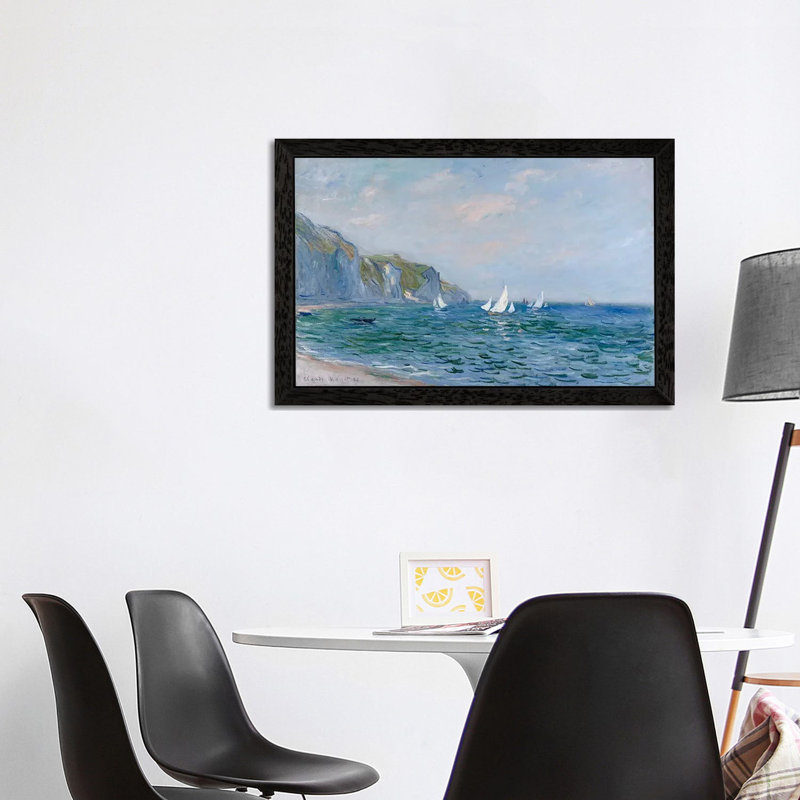 Cliffs And Sailboats At Pourville by Claude Monet - Print on Canvas, Black Framed, 152.5 cm H x 101.5 cm W