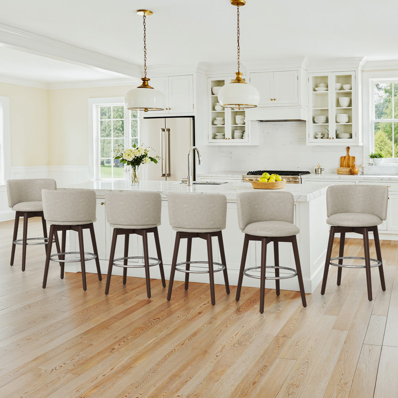 Patrick Swivel Counter & Bar Stool, Gray Beige Faux Leather/Dark Brown Frame