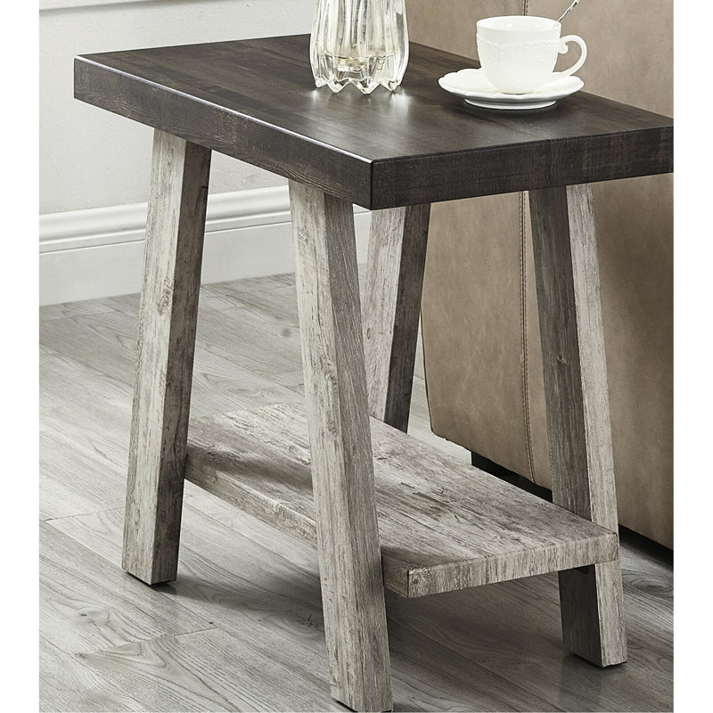 Table d'appoint en bois multicolore avec base grise et tablette vieillie en noyer