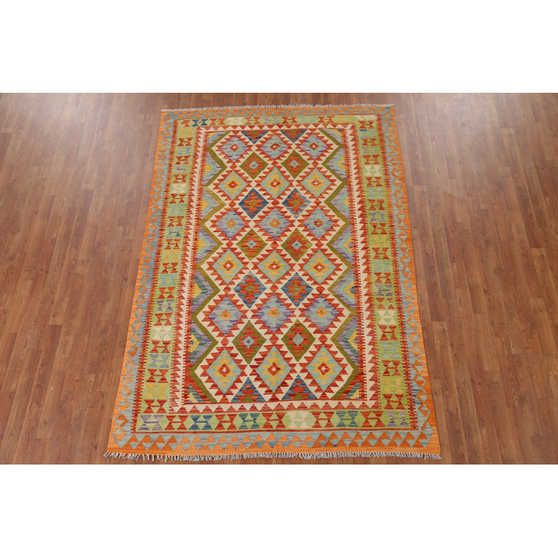 Tapis multicolore en laine réversible Kilim 6 x 8
