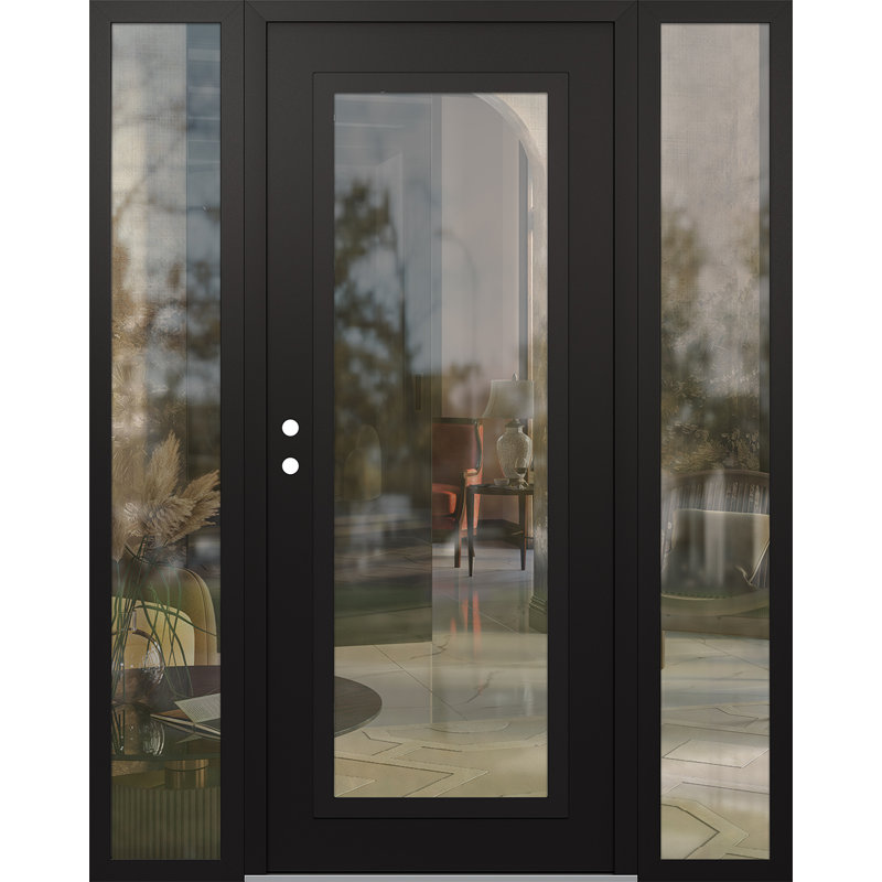 Porte d'entrée avant prémontée à panneau latéral en acier noir / noir avec panneau latéral, L 61,69 po x H 81,69 po, Clair