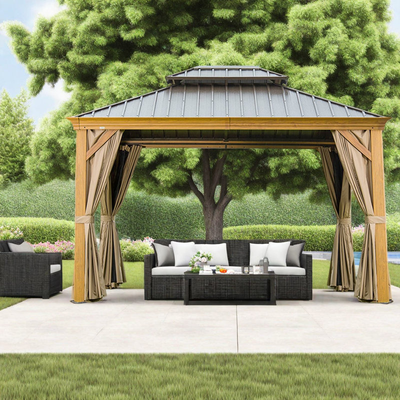 Grands auvents et abris de jardin (doit inclure le cadre), terrasse en acier au toit d'aspect bois