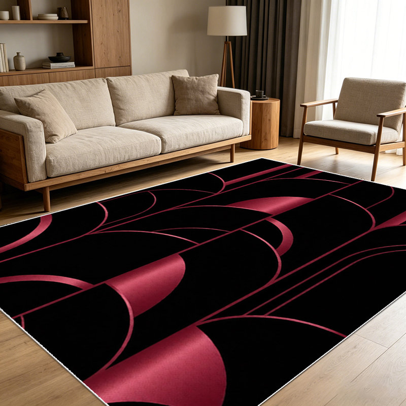 1PC Modern Minimalist Burgundy Black Abstract Geometric Circle Line Pattern area rugs for Living Room, Soft and Comfortable, Suitable for all seasons, easy-to-maintain, machine washable Indoor floor mat, Under Table Farmhouse suitable for dining...