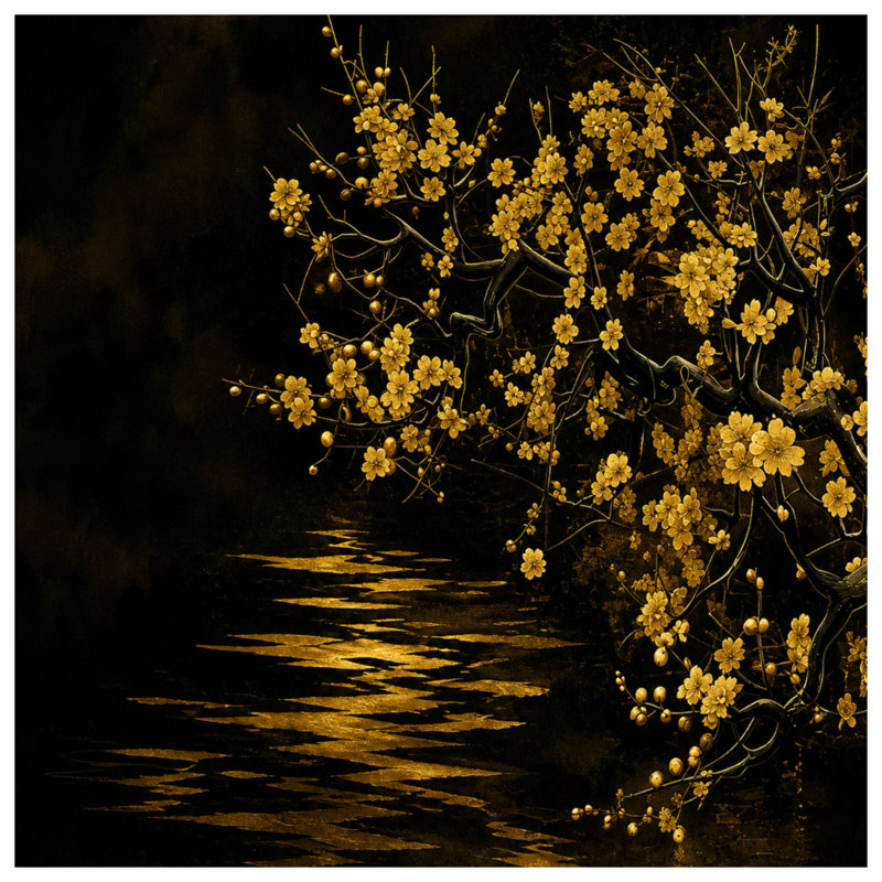 Rideaux de douche Golden Cherry Blossoms, L 70 po x H 93 po