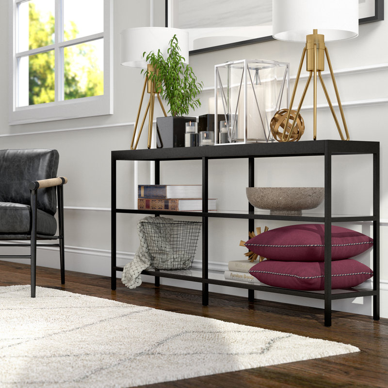 Alexis 162.6cm Glass Top Console Table, Blackened Bronze