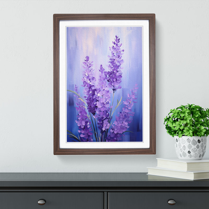 Lavender Flower Modern - Single Picture Frame Print on Wood, 64cm H x 46cm W x 2cm D, Walnut Framed