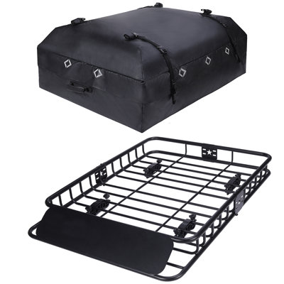 Ensemble de 51 po x 36 po x 5 po avec sac de toit Panier de toit universel Capacité de 200 LBS Porte-bagages sur le toit