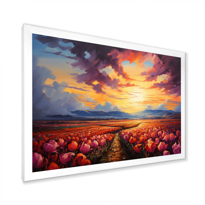 «Danemark Multicolor Tulip Fields IV», reproduction sur toile, H 24 po x l 32 po x P 1 po, Cadre photo blanc