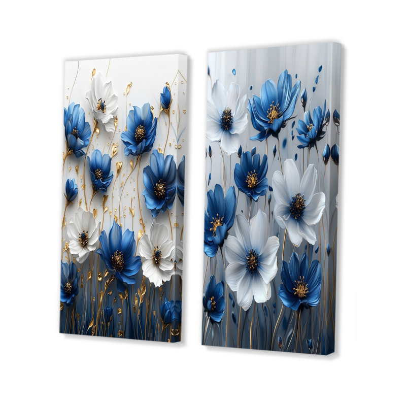 "Meadows of Blue Cornflowers III" - ensemble d'art mural 2 pièces, Toile tendue, H 28 po x l 24 po