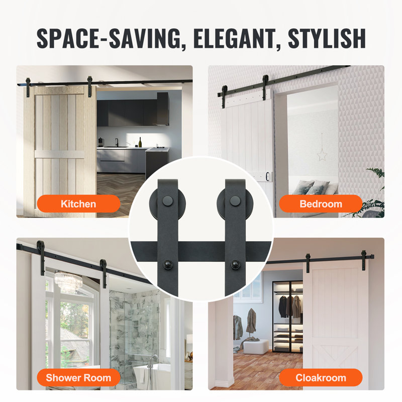 8FT Black Carbon Steel Sliding Barn Door Hardware Kit