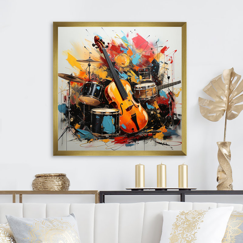 «Music Vibrant Rhythms Bold», art mural musical, Cadre doré à une seule photo, H 24 po x l 24 po x P 1 po