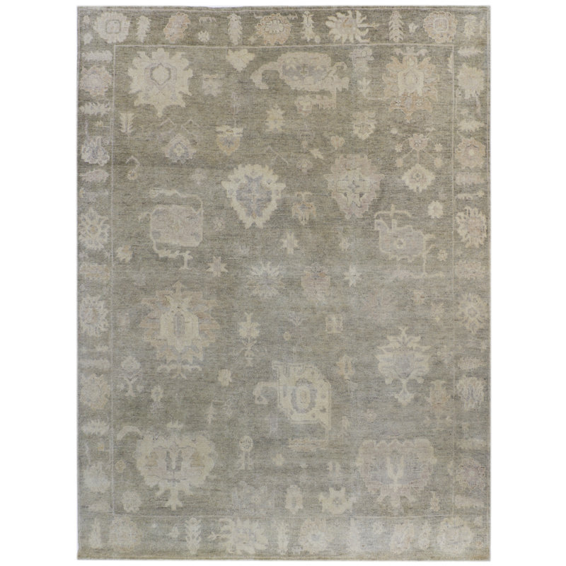 Tapis de jardin en laine noué à la main de conception unique 8 pi 1 po x 9 pi 9 po