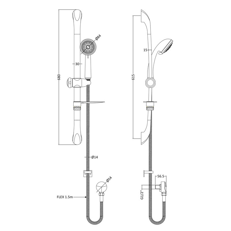 Slide Bar Shower Head with No