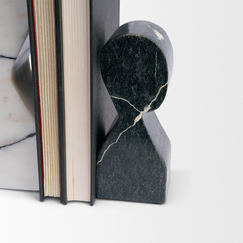 Shadow White & Black Marble Bookends