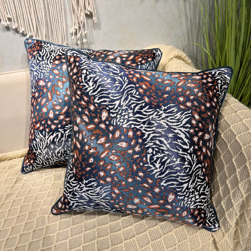 Ensemble de 2 taies d'oreiller à motif animalier, Bleu, H 20 po x l 20 po