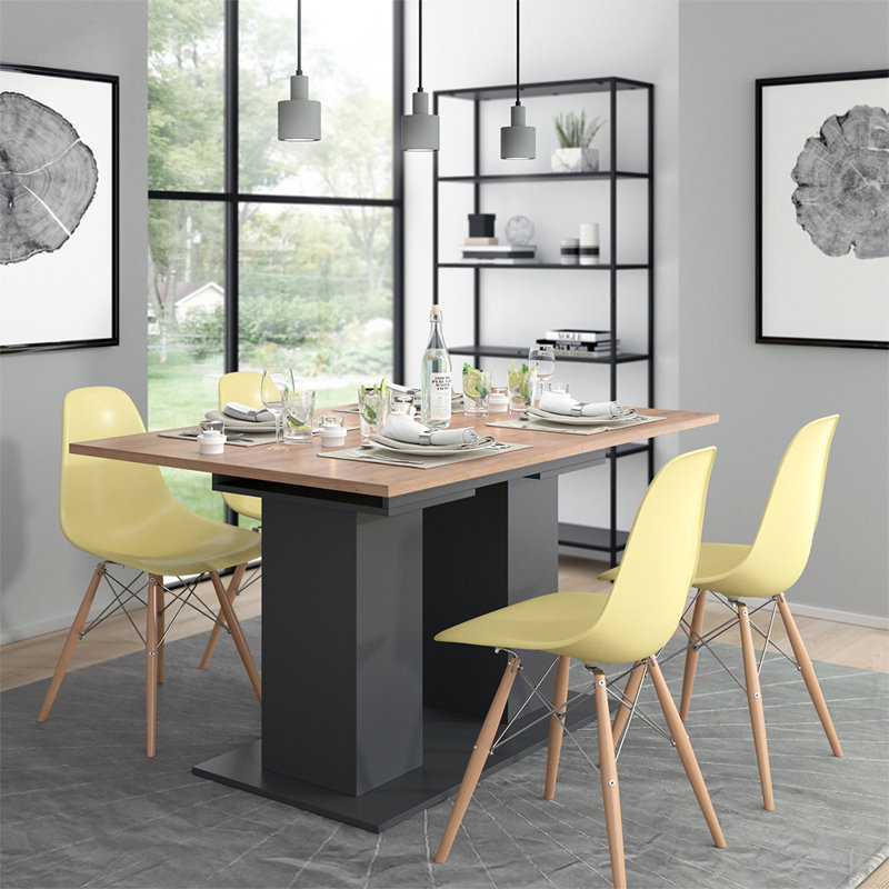 Ciriaco Oak Rectangular Wood Top Dining Table with Steel Base
