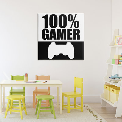 100% Gamer Black & White Canvas, design by Kim Allen