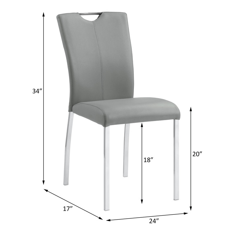 Gray Faux Leather Upholstered Side Chair with Chrome Metal Legs