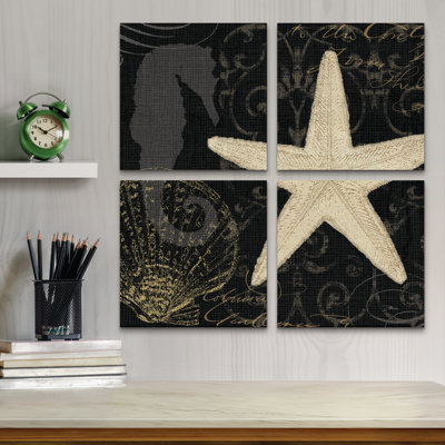 Ensemble de 4 panneaux muraux - Pela Studio «Coastal Moonlight I», art mural sur toile pour le salon, la chambre à coucher ou le bureau 