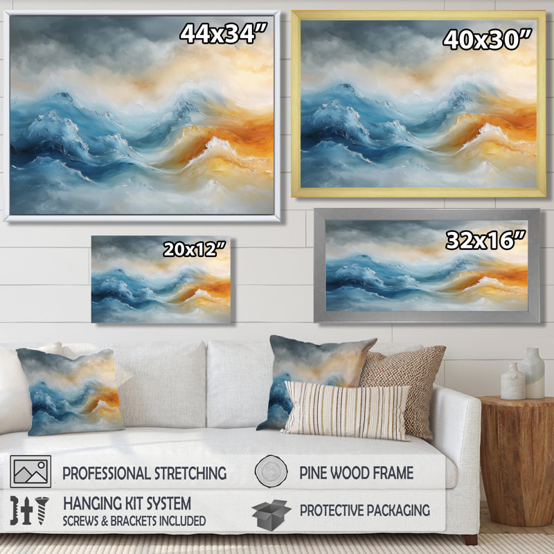 «Dream Blue Coastal Waves Turbulence II - Minimalisme», art mural sur toile, Reproduction encadrée d'une seule photo