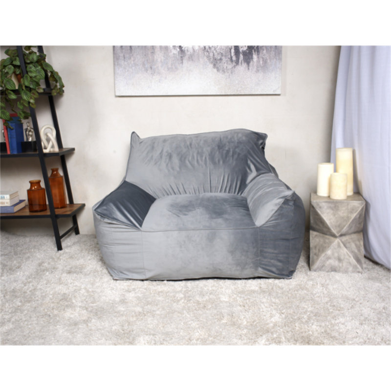 Allea Velveteen Bean Bag Chair With Armrests, Gray Velvet