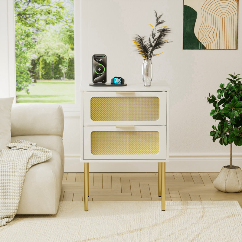 Rattan Nightstand with 2 - Drawers