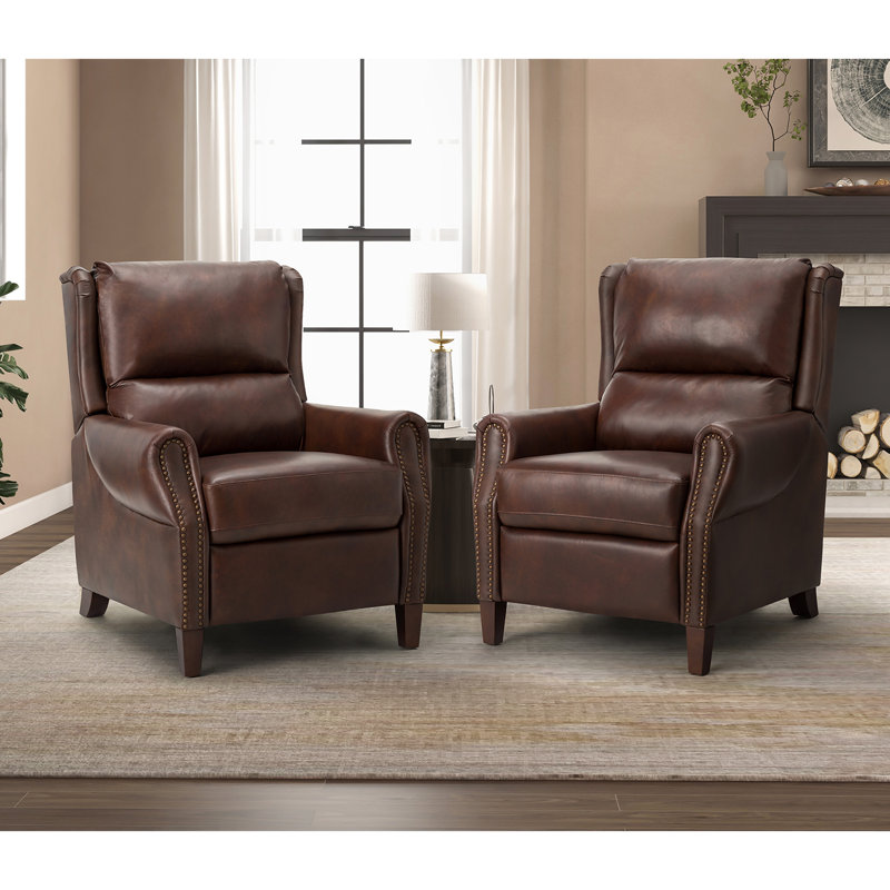 Polestra 32.68'' W Genuine Leather Manual Recliner, Chocolate