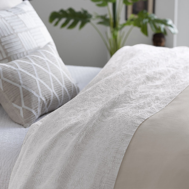 White Cotton Linen Reversible Queen Blanket